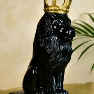 Majestic Black Lion Statue with Golden Crown – Royal Home Décor