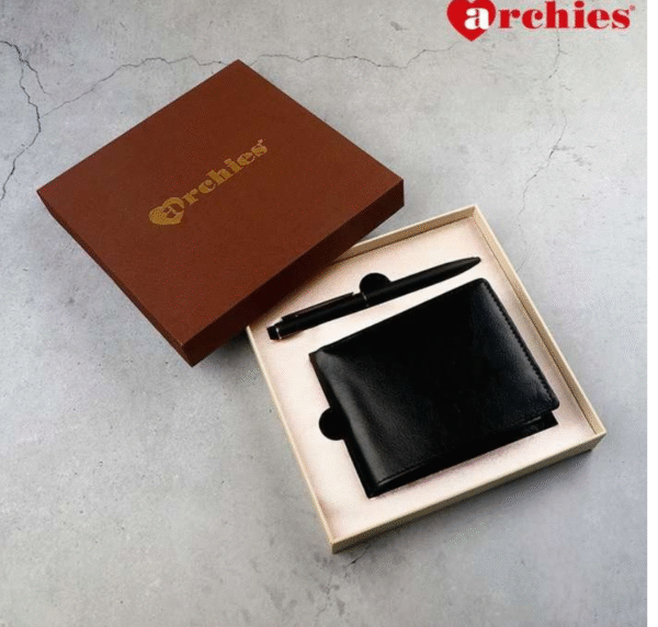 Archies Black Wallet And Pen Gift Set