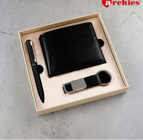 Archies Black Wallet Key Chain And Pen Gift Set