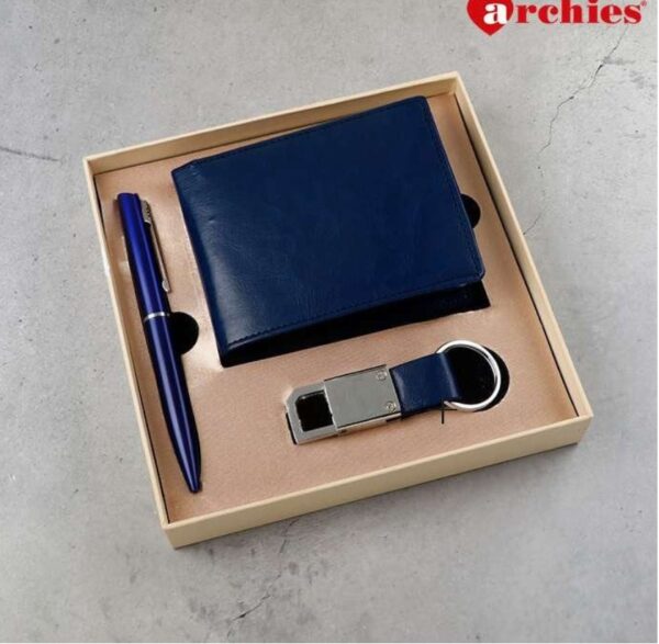 Archies Blue Wallet Key Chain And Pen Gift Set